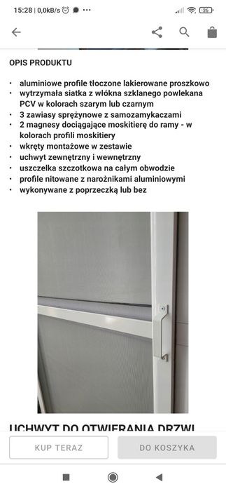 Moskitiera drzwiowa balkonowa na drzwi złożona biała