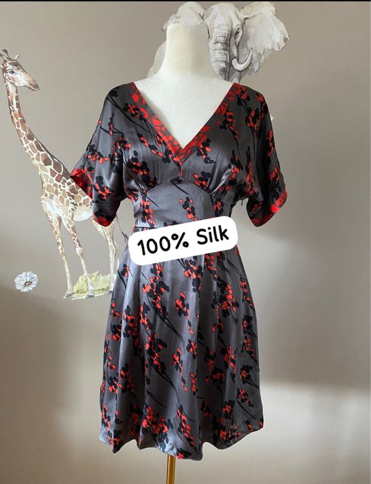 Jedwabna okazjonalna sukienka w wiśnie kimono japoński styl jedwab