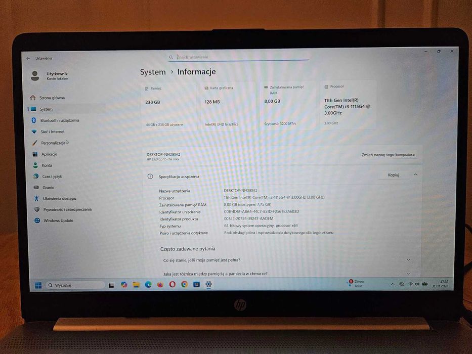 HP 15-dw3123nw - i3-1115G4 - 8GB - SSD NVMe 256GB