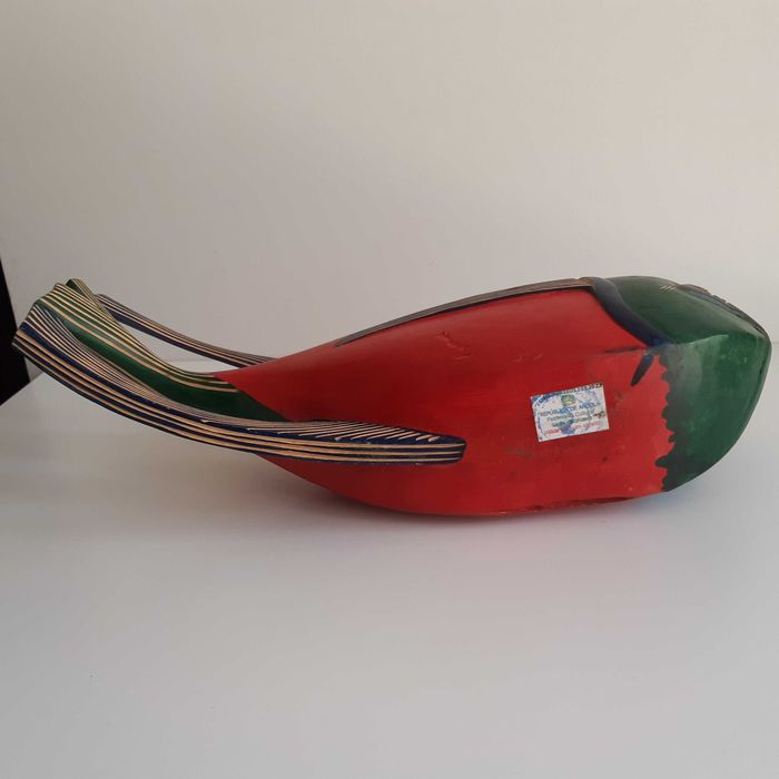 Escultura Madeira Arte Africana Angola Peixe Colorido 40cm