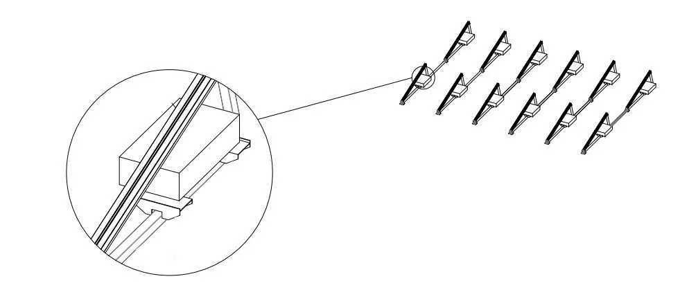 Aluminiowa konstrukcja balastowa poziomo Z SZYNĄ DOLNĄ + UCHWYTAMI