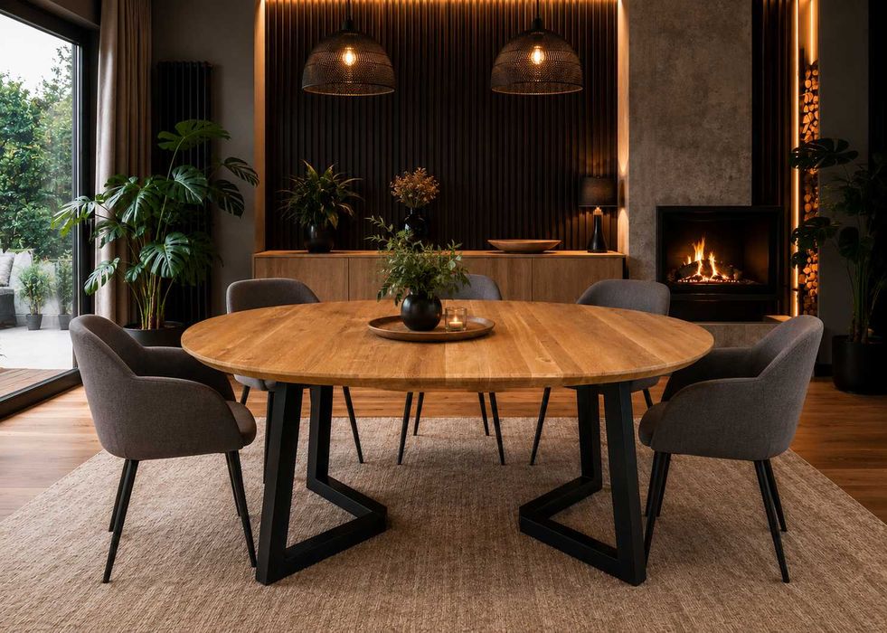 Stół Dębowy Okrągły LOFT - 100% Lite Drewno Różne Wymiary Rozkładany