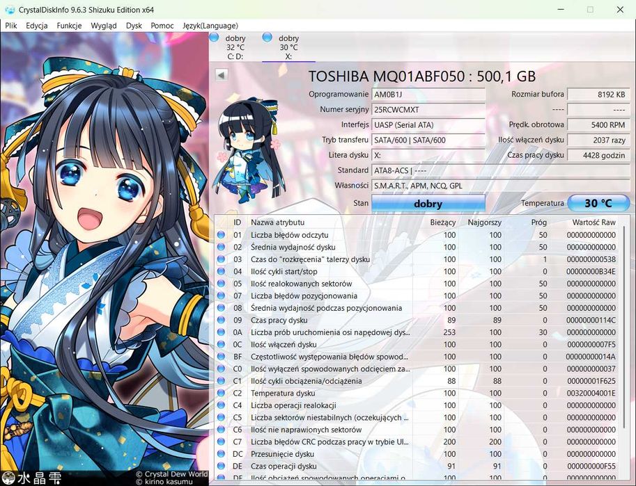 Dysk HDD Toshiba MQ01ABF050 / 2,5" / SATA / 500 GB / 7 mm