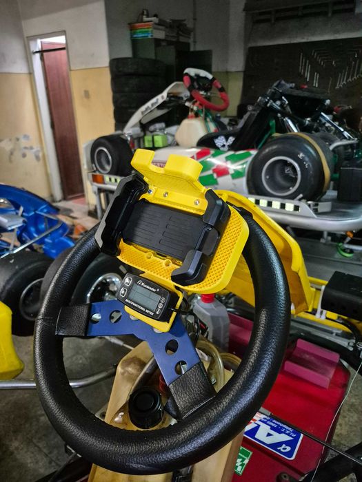 Suporte Volante Kart Antivibração Integrado p/ Smartphone e RaceBox Mini Kit/ Sodi e Birel