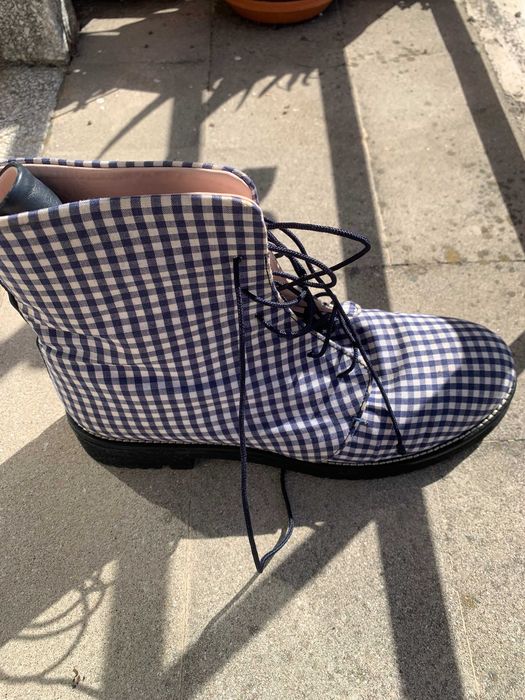 Botas Josefinas 41 xadrez azul e branco, reforço tornezelo