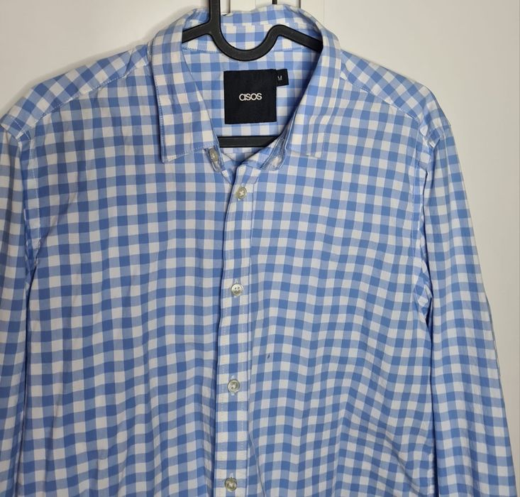 ASOS męska koszula w kratkę M biało- niebieska casual