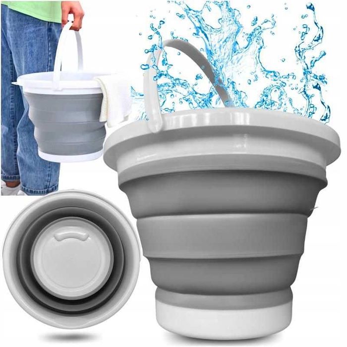 WIADERKO SKŁADANE SILIKONOWE Wiadro z Uchwytem i wylewką. 5L Okrągłe