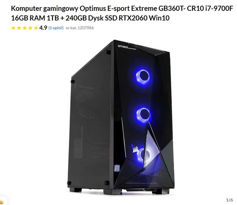 Komputer gamingowy Optimus E-Sport, RTX 2060 6GB, i7-9700F, 16GB RAM DDR4