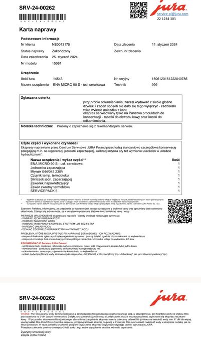 Ekspress do kawy Jura Ena Micro 90 - po serwisie, bardzo dobry stan!!