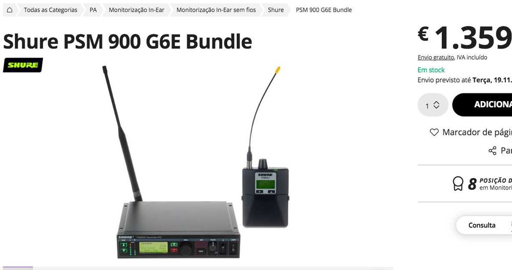 RACK IN EARS SHURE PSM900 - 4 Sistemas Completos 656 - 692 Mhz