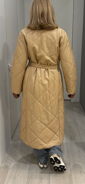 Шкіряний утеплений тренч- пальто