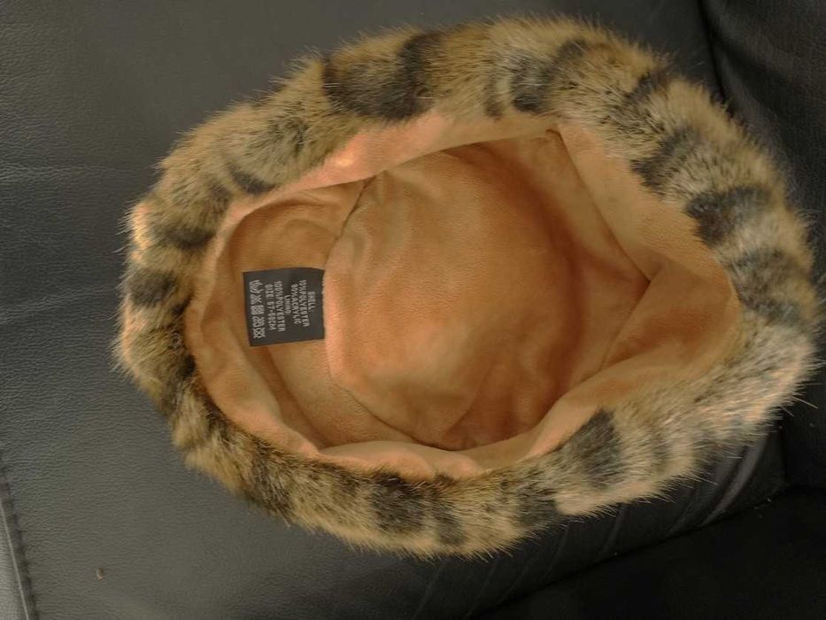 Czapka Futrzana Toczek Sztuczne Futro w Cętki Leoparda Zimowa 57-58 cm