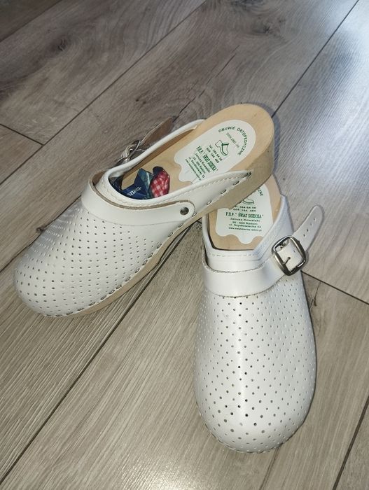 Nowe skórzane chodaki drewniaki ortopedyczne 37 naturalne materiały