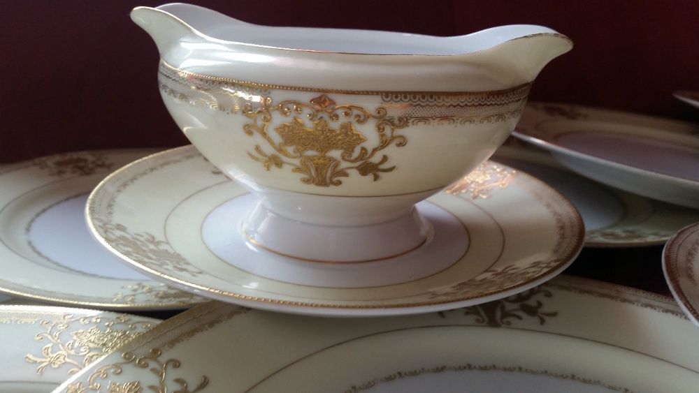 Precioso serviço porcelana simu china desenohs en relievo po oro 24k