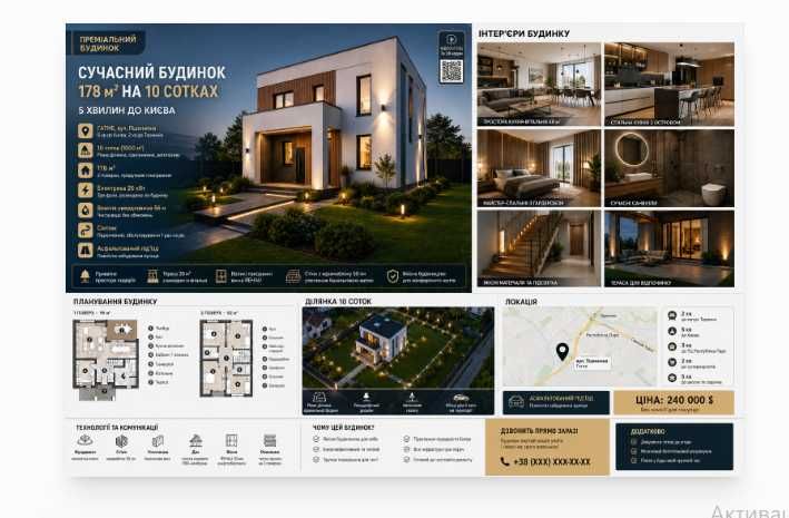 продажа сучасного  будинку 178 м² на 10 сотках • Гатне • 5 хв до Києва