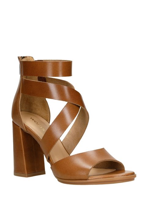 Wojas skórzane sandały na słupku skóra brązowe karmelowe 40