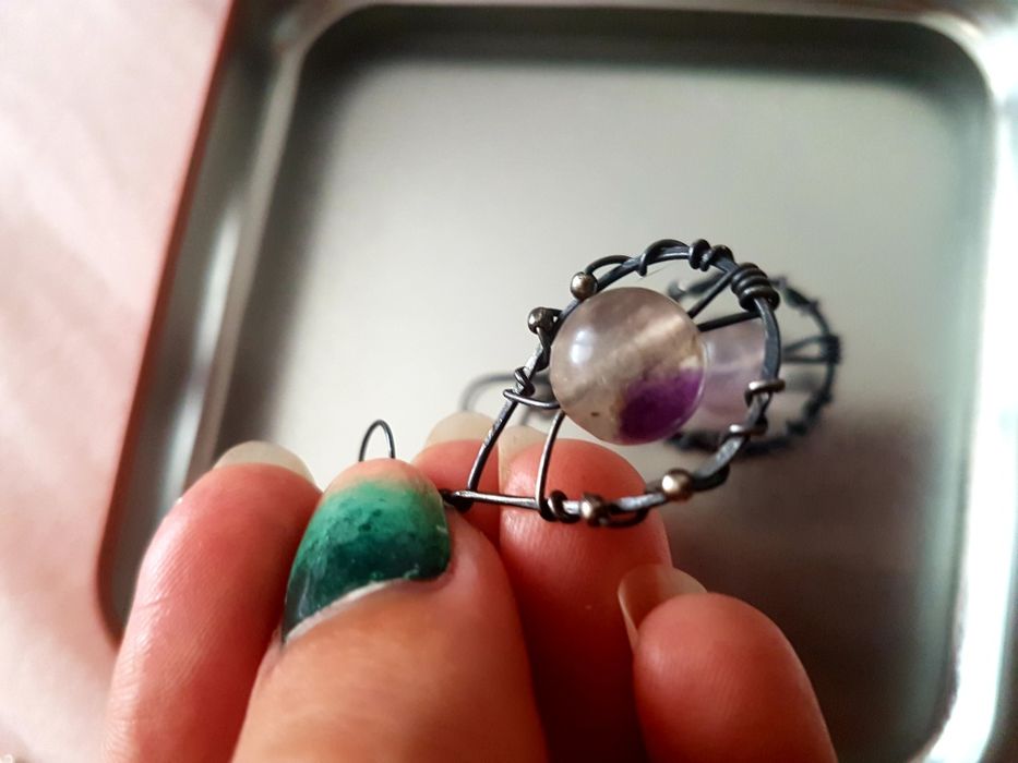 Kolczyki ametyst wire wrapping
