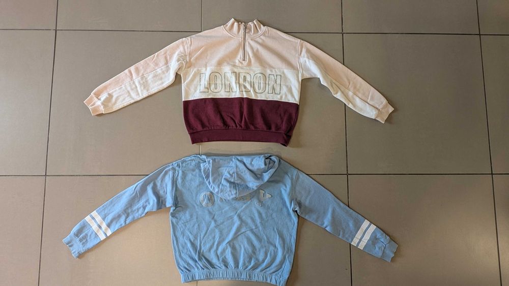 Spodnie 4 pary szerokie nogawki i 2 bluzy r. 34, XS dziewczęce