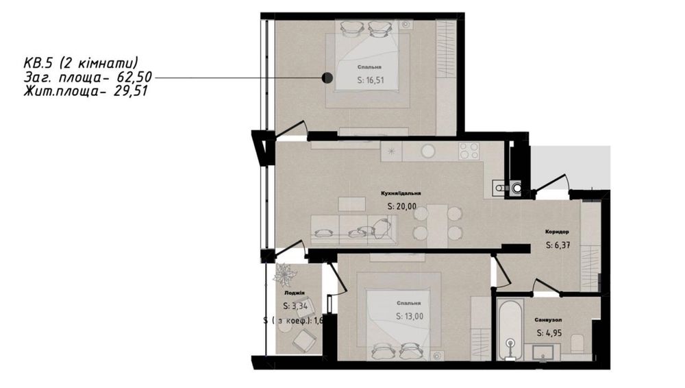 2-rooms apartment apartment by the address st. Buzkova (area 62,5 m²) - Atlanta.ua - photo 7