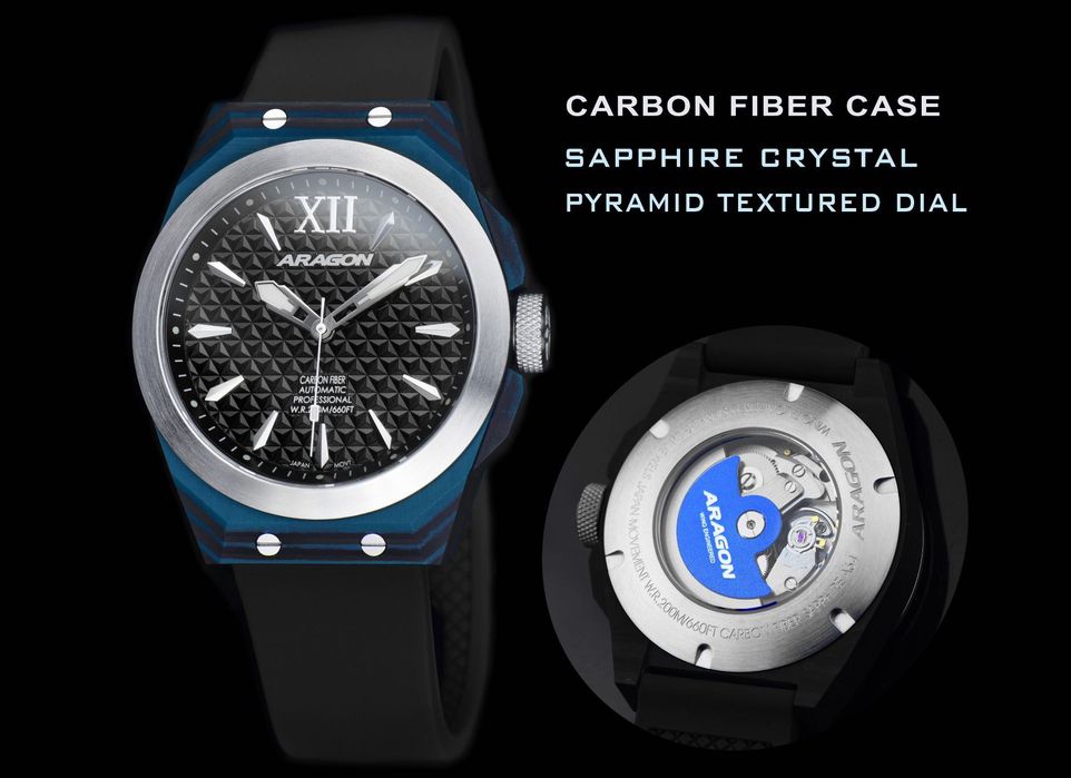 Годинник механічний Aragon DF CARBON Sapphire 43 mm. 200 MT. Automatic