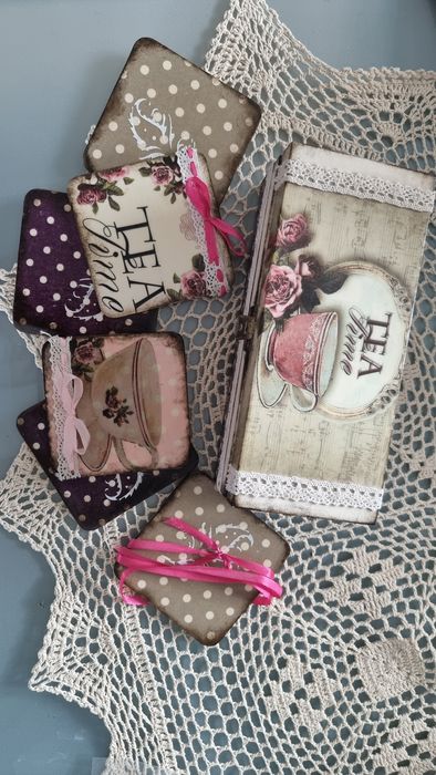 Drewniana herbaciarka Romantic Shabby Chic handmade pudełko na herbatę