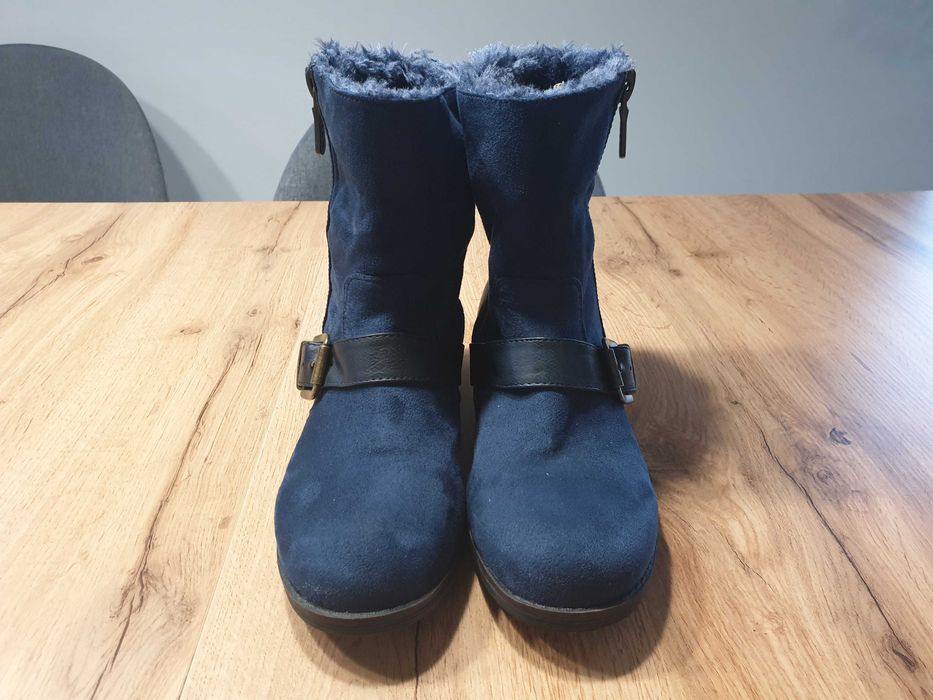 Ocieplane, granatowe botki, trapery, Xti, rozmiar 39