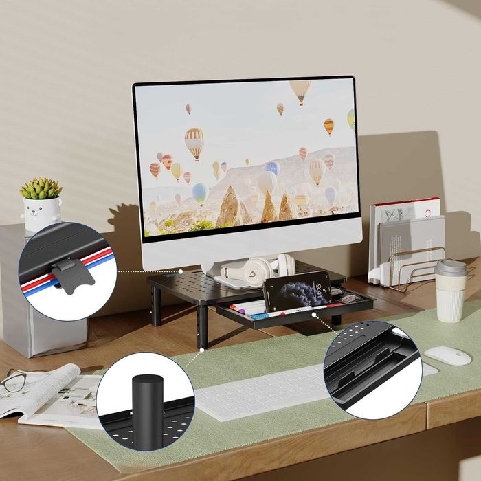 Stojak na monitor BONTEC z szufladą 3 poziomy wysokości 20 kg