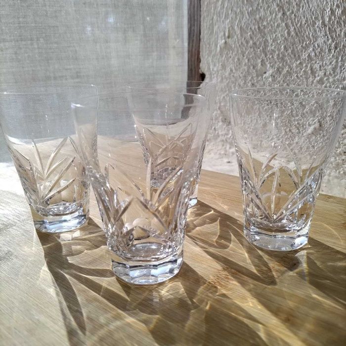 Conjunto de 4 Copos Antigos de Aguardente / Shot em Cristal – Raros