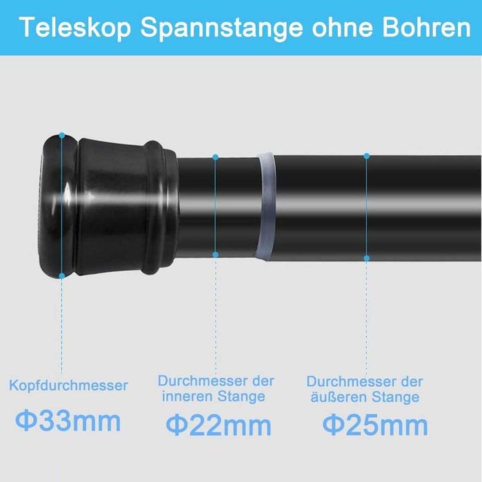 Karnisz prysznicowy (355 - 405cm, Ø 32 mm) – biały, teleskopowy drążek do zasłon