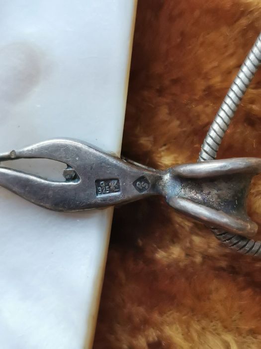 Stary duży wisiorek z masy perłowej i łańcuszek srebro 925 vintage