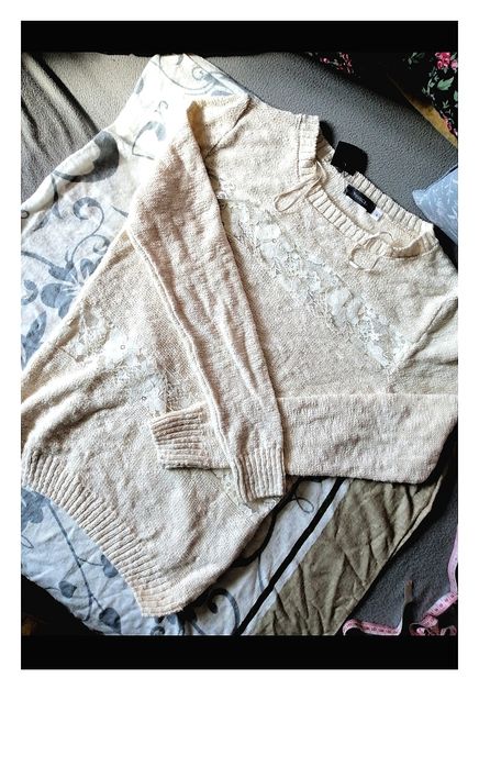 100% BAWEŁNA! sweter sweterek Jessica C&A. Wstawki koronkowe. Na S, xs