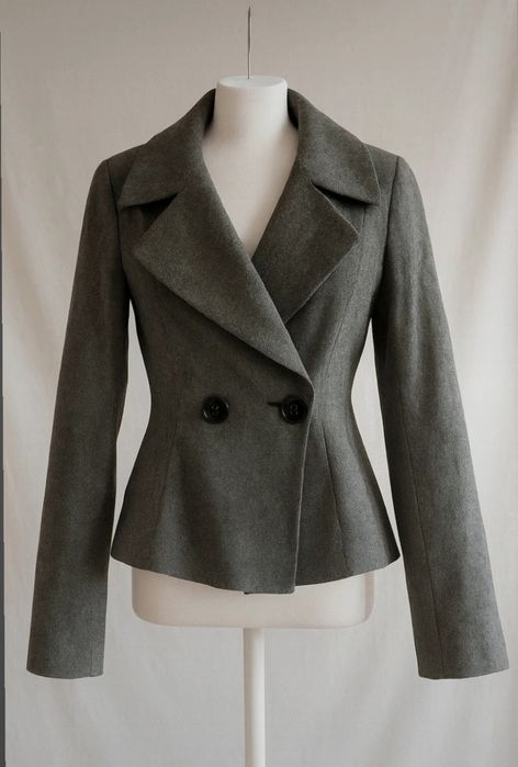 Marynarka płaszczyk taliowany w jodełkę jesień vintage wełna wool