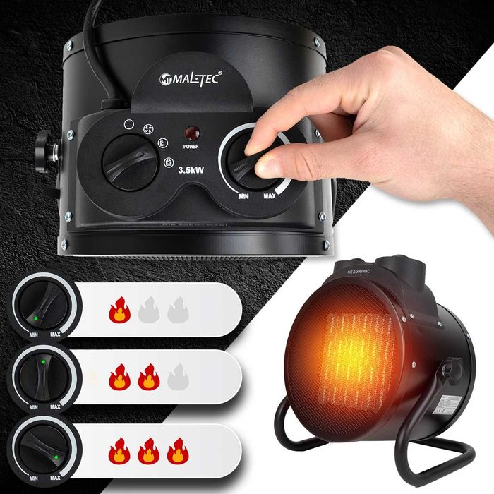 Nagrzewnica Elektryczna Dmuchawa Grzejnik Mocna Termostat 3,5kw okazja