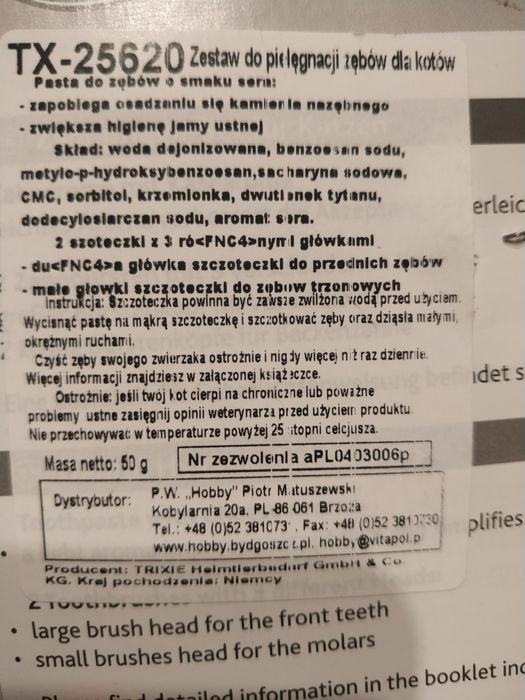 Pasta i szczoteczki dla kota zestaw