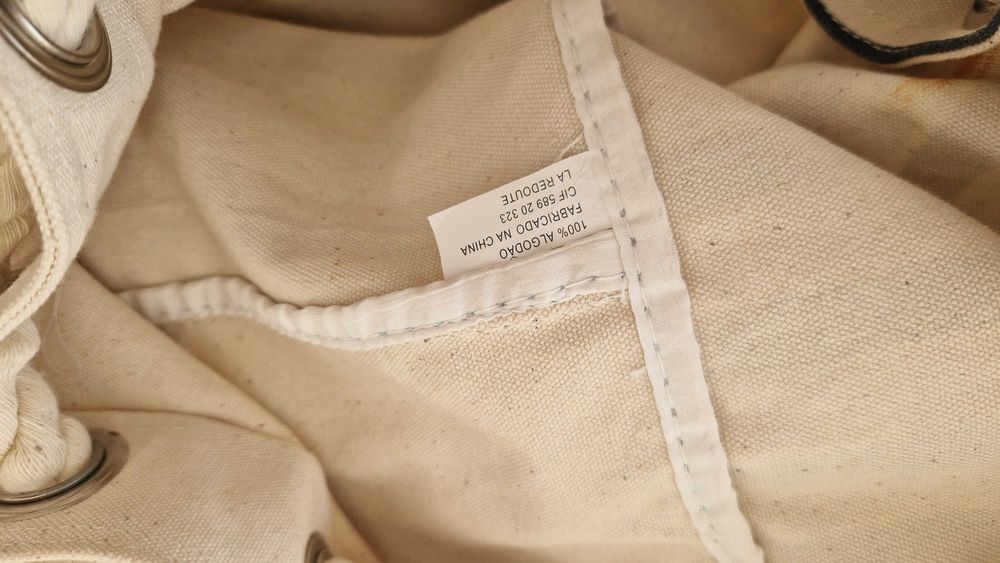 Saco La Redoute às riscas beje e azul escuro