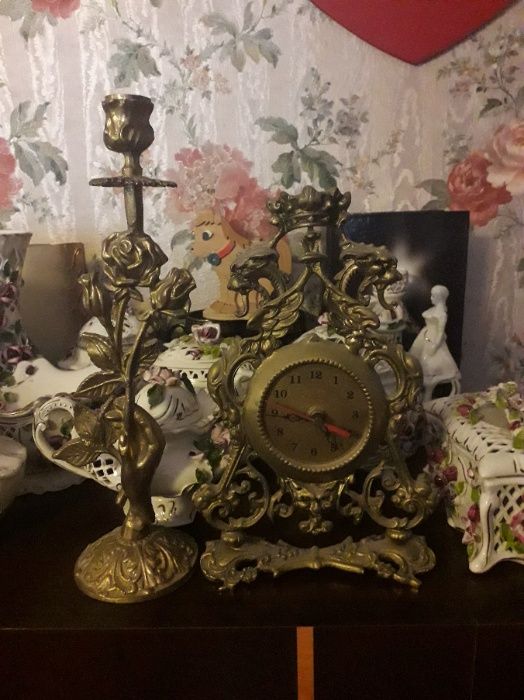 Zegar i świecznik mosiadz