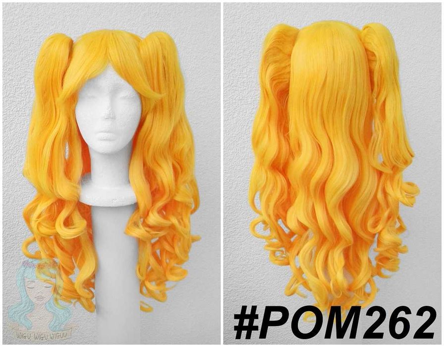 Pomarańczowa długa lokowana peruka z kitkami lolita cosplay wig