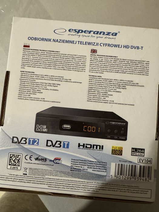 Dekoder Esperanza EV104 DVB-T  DVB-T2 Full HD