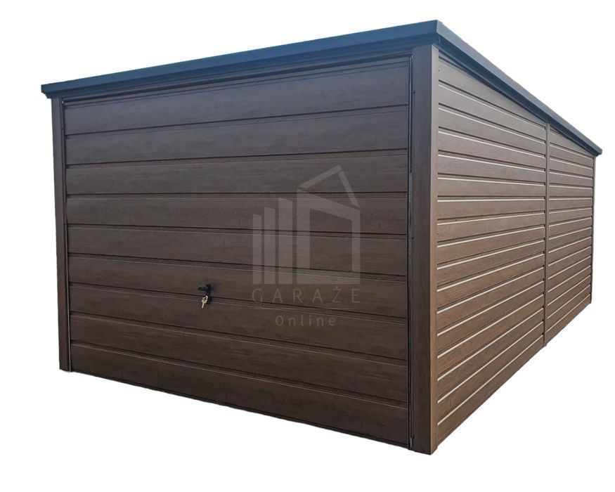 Garaż Blaszany 3X6M - Brama Drewnopodobny - Dach Spad W Tył  Id560