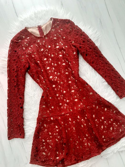 ZARA bordowa sukienka koronkowa XS