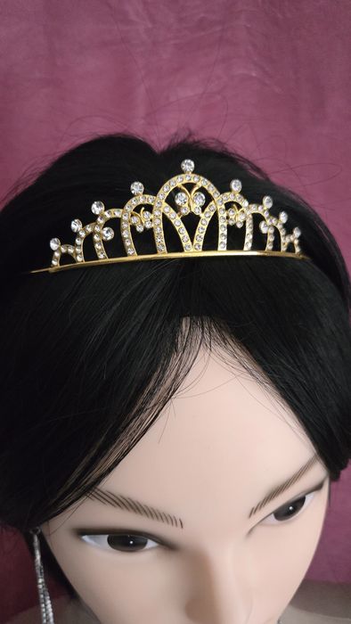 Diadem Ślubny Ozdoba Do Włosów Korona Złota Cyrkonie Tiara Ślub Wesele