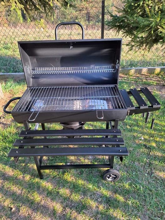 GRILL WĘGLOWY Ogrodowy Beczka z Pokrywą Termometr Duży Ruszt Popielnik