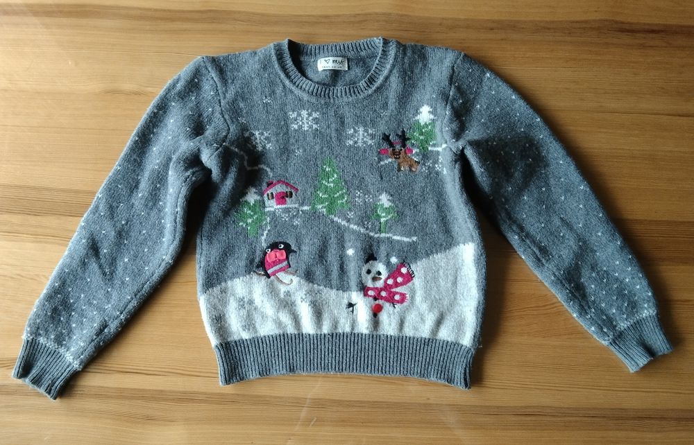 Szary zimowy sweter dla dziewczynki 128