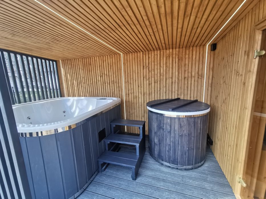 Sauna ogrodowa PREMIUM 8x2,5m Prysznic Piec Led  lamele Hit