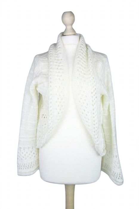 Sweter narzutka rozpinany ażurowy, Qed, kremowy, rozmiar uniwersalny, coquette  cottagecore shabby chic