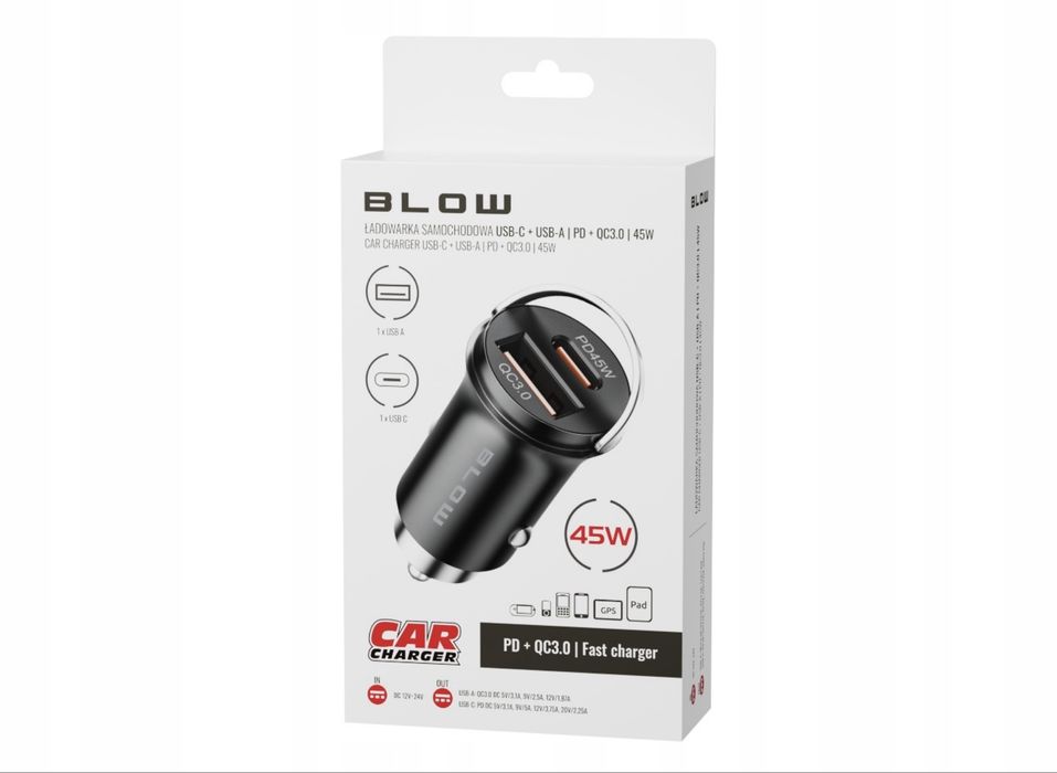 Ładowarka samochodowa USB-C QC szybkie ładowanie do zapalniczki