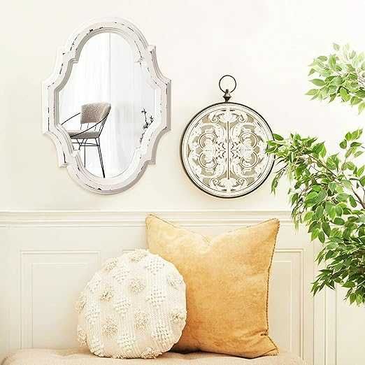 Sintosin Rustykalne lustro ścienne z ramą drewnianą loft 28x20cm Białe