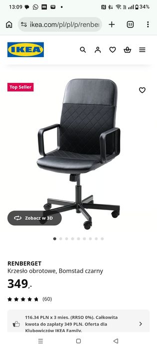 Krzesło biurkowe,Ikea Bomstad czarny