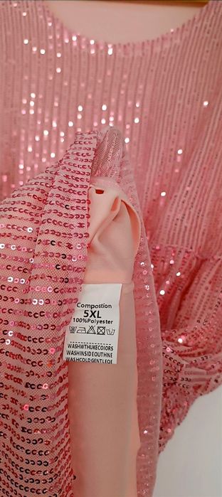 NOWA cudna sukienka z cekinów r. 5 XL - bal, wesele, impreza - różowa