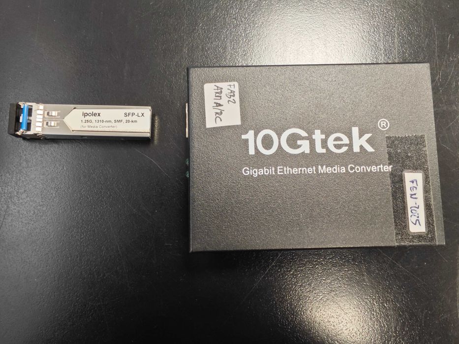 Conversor de Média Gigabit Ethernet – 10Gtek + Módulo SFP Ipolex LX + Fonte alimentação 5V